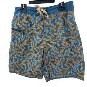 Patagonia Mens Blue Printed Board Shorts Size 28 w/Drawstring Waist & Zip Pocket